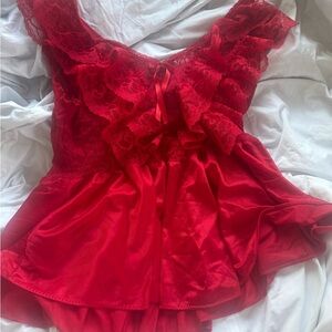 Scarlet Red Satin Chemise with Flowy Silhouette